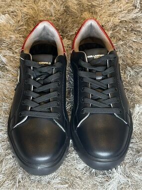 Karl Lagerfeld Black Sneakers with Red Heel Patch Men’s 8.5